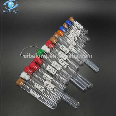 IBELONG hot sale laboratory PS plastic urine 18x100mm test tube with cork stopper for medical use